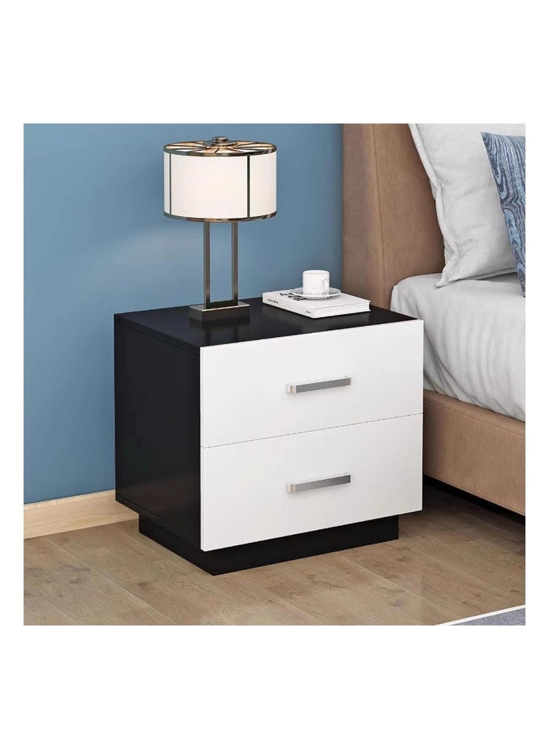 Monda Nordic Classic Nightstand, Large Capacity, Floor-standing Bedside Frame, Modern and Practical Side Table with Double Drawers, Narrow Storage Cabinet for Living Room or Bedroom, White/Black - Image 1
